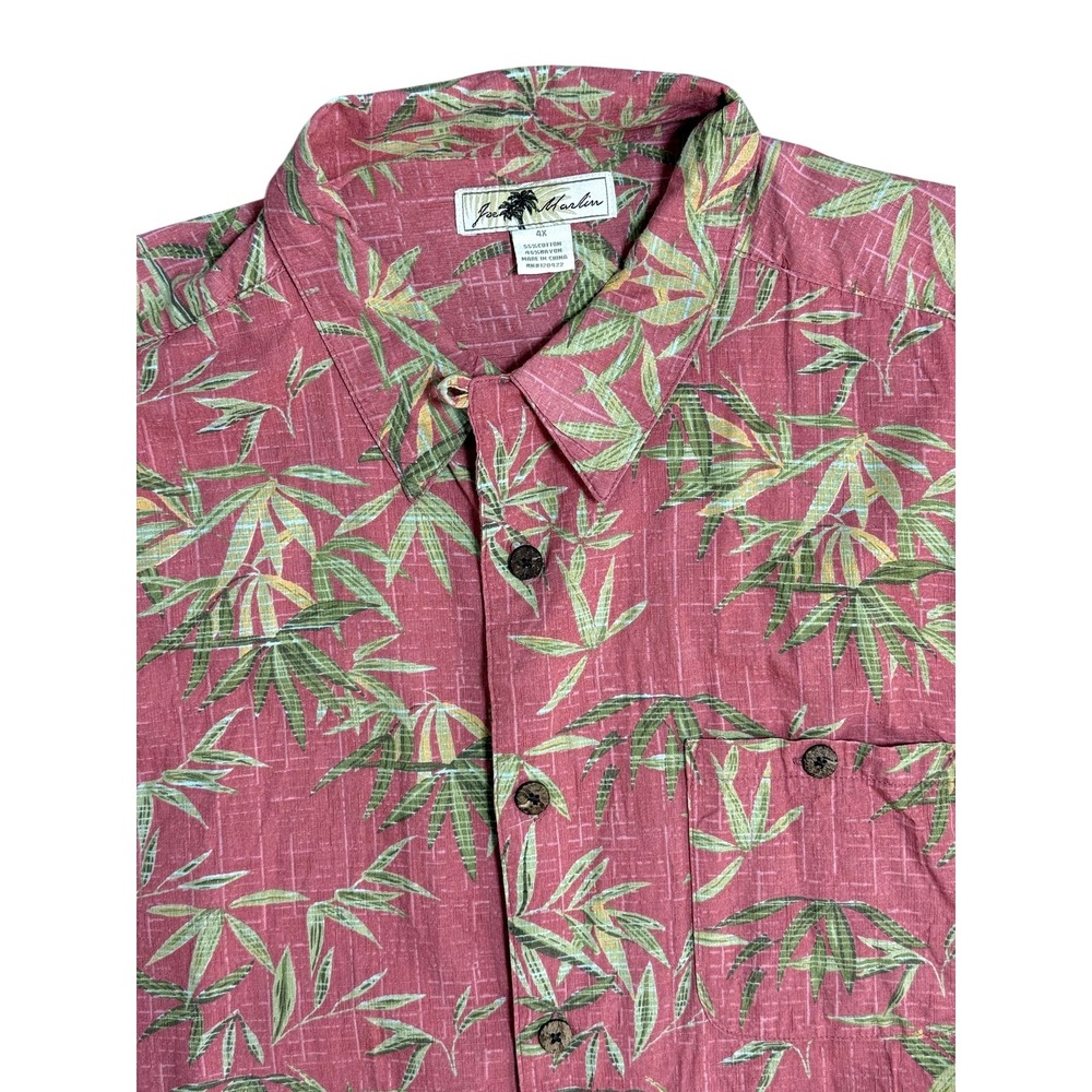 Joe Marlin Shirt Mens Big 4X Pink Bamboo Leaf Tropical Hawaiian Button Front‎